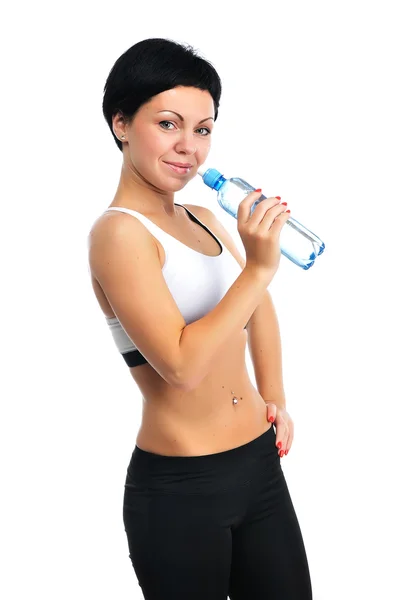 Jeune femme de fitness avec une bouteille d'eau — Photo