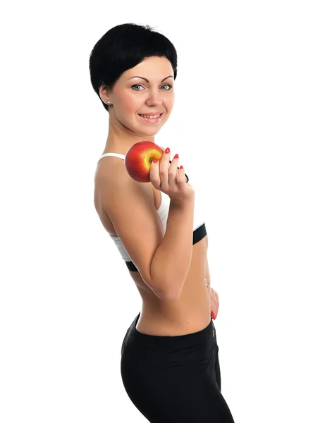 Porträt einer jungen Fitness-Frau mit Apfel — Stockfoto