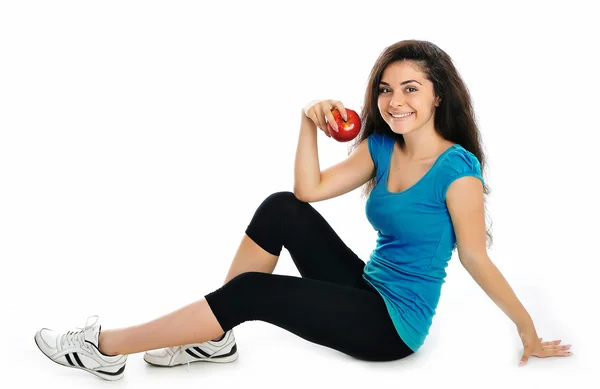 Portrait of young woman with apple — Stock Photo, Image