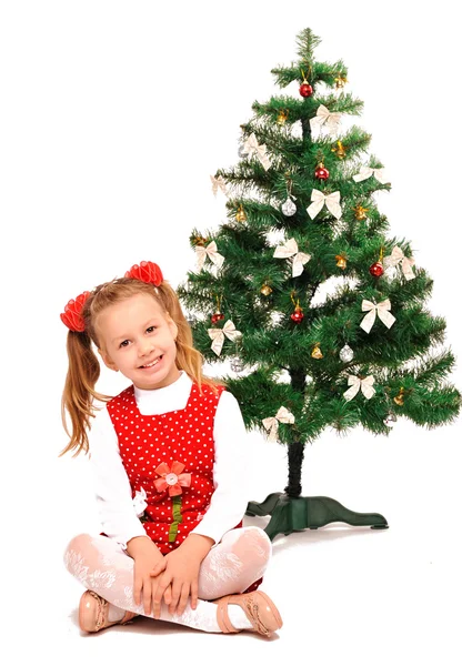 Niña y árbol de Navidad —  Fotos de Stock