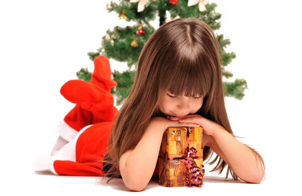 Little girl and christmas tree — Stock Photo, Image