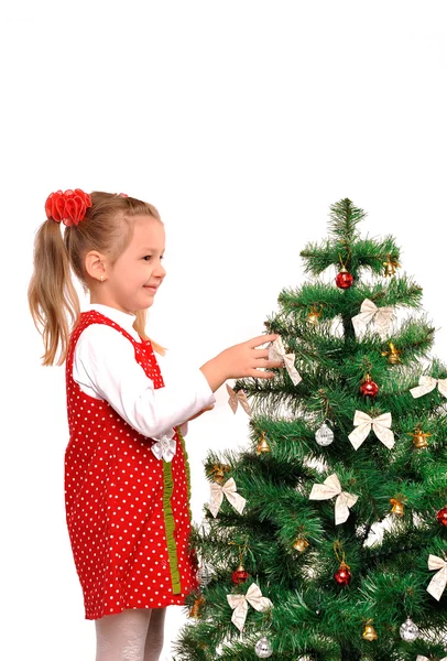 Niña y árbol de Navidad —  Fotos de Stock