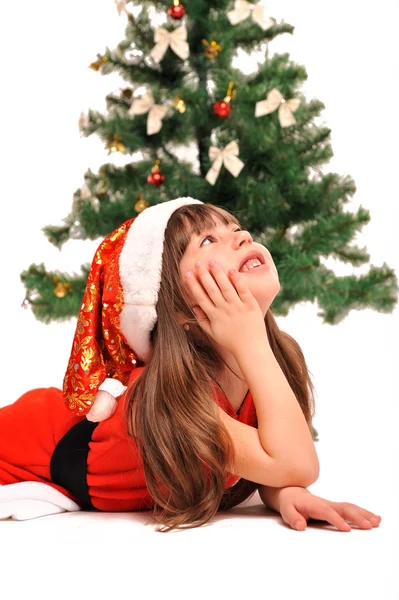 Bambina e albero di Natale — Foto Stock