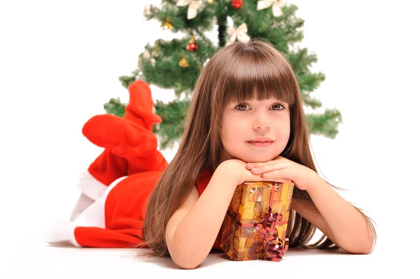 Kislány és a karácsonyfa — Stock Fotó