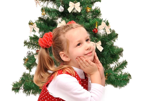 Niña y árbol de Navidad —  Fotos de Stock