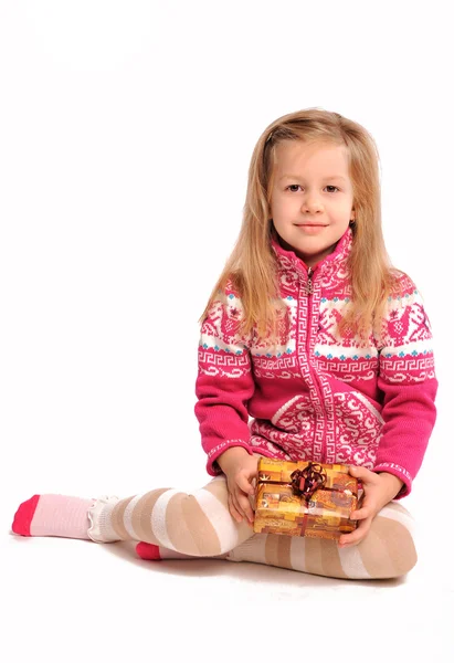 Little girl with a gift — Stock Photo, Image