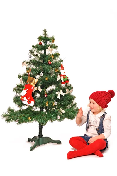 Bambina e albero di Natale — Foto Stock