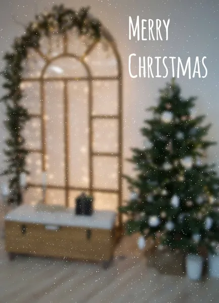 Defocused Φόντο Του Χριστουγεννιάτικου Δέντρου Στο Σπίτι Και Επιγραφή 2022 — Φωτογραφία Αρχείου