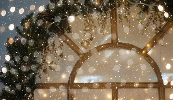 Sfondo Sfocato Dell Albero Natale Casa Iscrizione 2022 Fuoco Sfocata — Foto Stock