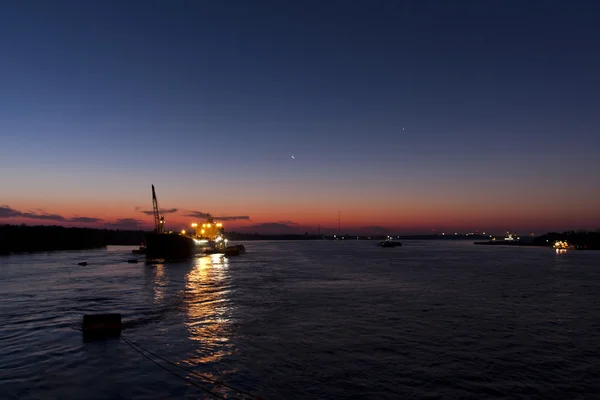 Ship at anchor durint sunset — Stock Photo, Image