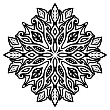 Beyaz arka planda soyut siyah çiçek desenli güzel tek renkli kabile dövmeli vektör çizimi