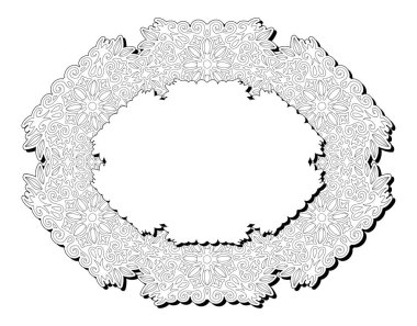 Beyaz arkaplanda soyut klasik elips çerçeve izole yetişkin boyama kitap sayfası için güzel monokrom vektör çizimi