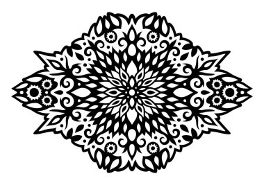 Güzel tek renkli kabile dövmesi çizimi. Beyaz arka planda izole edilmiş, soyut siyah, eski çiçek desenli.