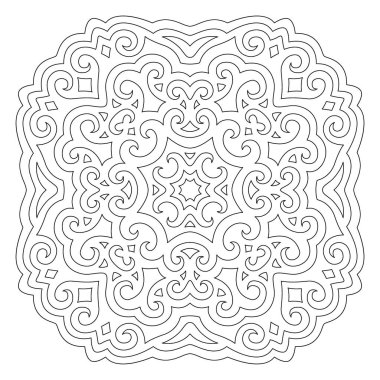 Beyaz arkaplanda izole edilmiş soyut vintage desenli boyama kitabı sayfası için güzel monokrom doğrusal illüstrasyon