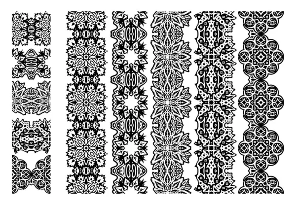 Hermosa Ilustración Vectorial Monocromática Con Pinceles Tribales Negros Abstractos Establecidos — Vector de stock