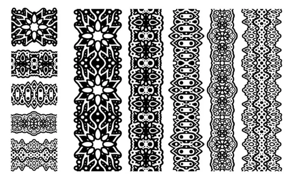 Hermosa Ilustración Vectores Tribales Monocromáticos Con Pinceles Negros Abstractos Establecidos — Vector de stock
