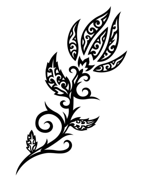 Hermosa Ilustración Tribal Monocromática Del Vector Del Tatuaje Con Flor — Vector de stock