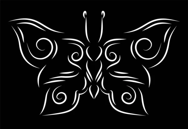 美丽的单色矢量插图与白色手绘复古蝴蝶轮廓隔离在黑色背景 — 图库矢量图片