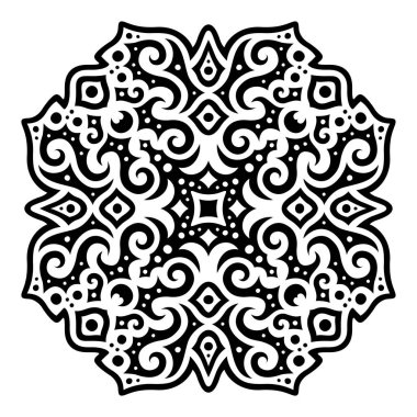 Beyaz arka planda soyut siyah kozmik klasik desenli güzel tek renkli kabile dövmeli vektör çizimi