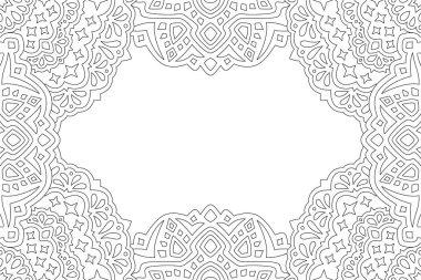 Soyut yıldız kenarlığı ve beyaz kopya alanı olan yetişkin boyama kitabı sayfası için güzel monokrom doğrusal illüstrasyon