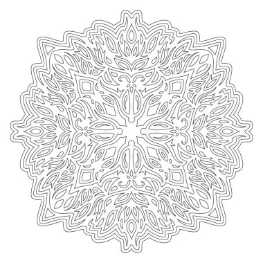 Beyaz arkaplanda soyut vintage deseni izole edilmiş yetişkin boyama kitabı sayfası için güzel monokrom doğrusal illüstrasyon