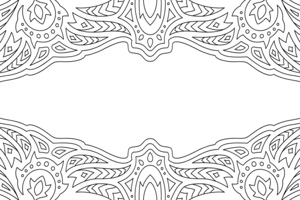 Mooie Monochrome Lineaire Tribal Vector Achtergrond Met Wit Kopieerruimte — Stockvector