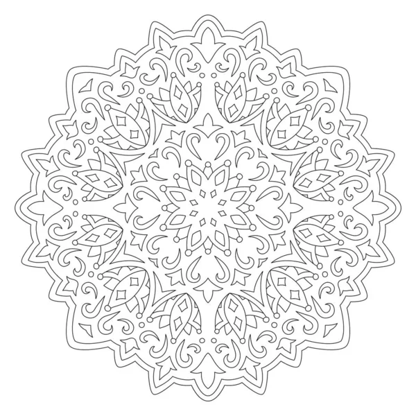 Belle Illustration Linéaire Monochrome Pour Livre Coloriage Adulte Avec Mandala — Image vectorielle