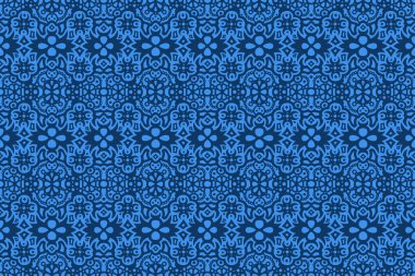 Mavi kabilesel kusursuz desenli güzel bir fantezi vektör çizimi