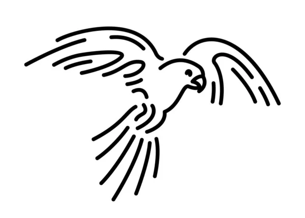 Красивая Монохромная Линейная Векторная Иллюстрация Стилизованным Силуэтом Попугая Белом Фоне — стоковый вектор