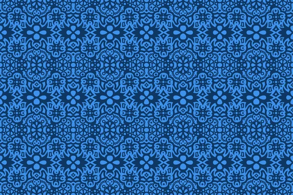 Hermosa Ilustración Vectorial Fantasía Con Patrón Inconsútil Tribal Azul — Vector de stock