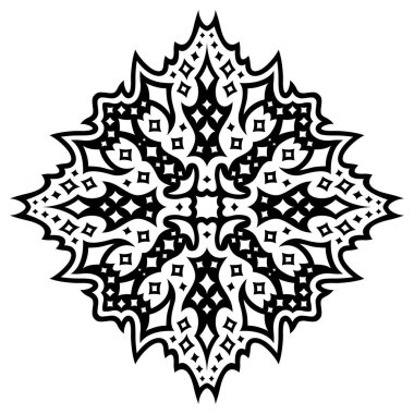 Beyaz arka planda soyut siyah yıldız desenli güzel mnokrom kabile vektör çizimi