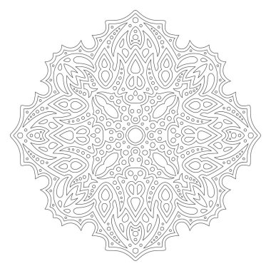 Beyaz arkaplanda soyut mandala izole edilmiş yetişkin boyama kitabı sayfası için güzel monokrom doğrusal vektör çizimi
