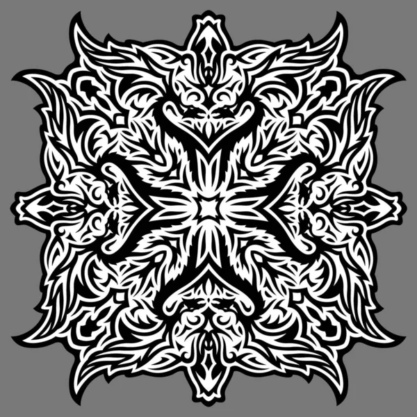 Mooie Monochrome Tribal Tattoo Vector Illustratie Met Abstracte Zwart Wit — Stockvector