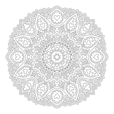 Sevgililer Günü renklendirme kitabı sayfası için beyaz arkaplanda soyut romantik silngle desenli güzel monokrom doğrusal vektör çizimi