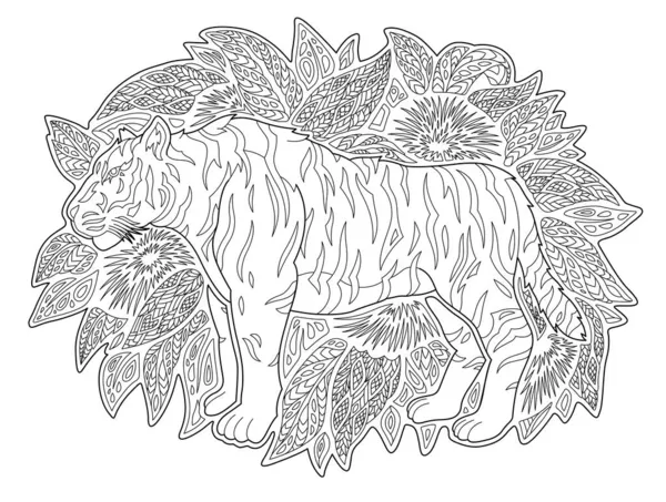 Mooie Monochrome Lineaire Jungle Vector Illustratie Voor Volwassen Kleurboek Pagina — Stockvector