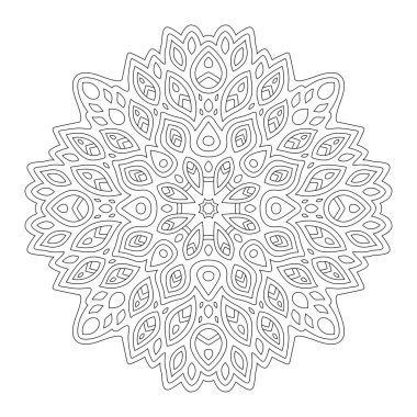 Yetişkin renklendirme kitabı sayfası için beyaz arkaplanda soyut tek desenli güzel monokrom doğrusal vektör çizimi