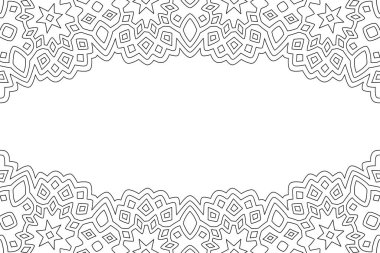 Yetişkin boyama kitabı sayfası için güzel tek renkli vektör çizimi güzel kozmik desenli ve beyaz kopya uzayı