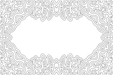 Yetişkin renklendirme kitabı sayfası için soyut klasik kabile sınırı ve beyaz kopya alanı ile güzel monokrom doğrusal vektör çizimi