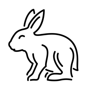 Dekoratif tavşan silueti beyaz arkaplanda izole edilmiş güzel tek renkli doğrusal vektör çizimi