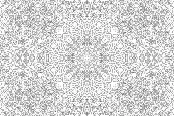 Yetişkin renklendirme kitabı sayfası için güzel monokrom doğrusal vektör deseni. Beyaz arkaplanda soyut çiçek deseni var.