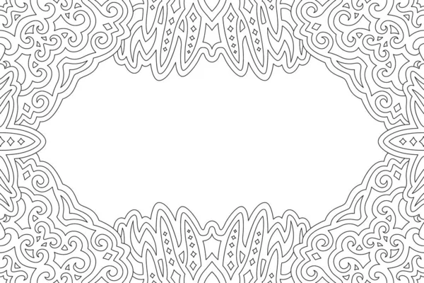 Yetişkin renklendirme kitabı sayfası için soyut klasik kabile sınırı ve beyaz kopya alanı ile güzel monokrom doğrusal vektör çizimi