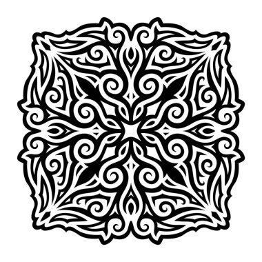 Beyaz arka planda soyut siyah vintage desenli güzel tek renkli kabile dövmeli vektör çizimi