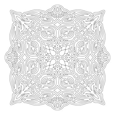 Beyaz arkaplanda soyut kare kabile deseni izole edilmiş yetişkin boyama kitabı sayfası için güzel monokrom doğrusal vektör deseni