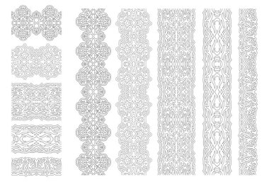 Yetişkin renklendirme kitabı sayfası için güzel monokrom doğrusal vektör çizimi soyut dikişsiz boya fırçaları beyaz arkaplanda izole edilmiş