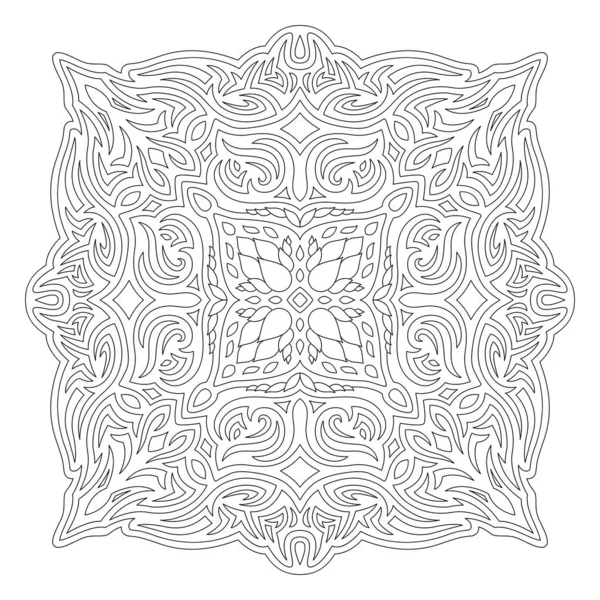 Beyaz arkaplanda soyut kare kabile deseni izole edilmiş yetişkin boyama kitabı sayfası için güzel monokrom doğrusal vektör deseni