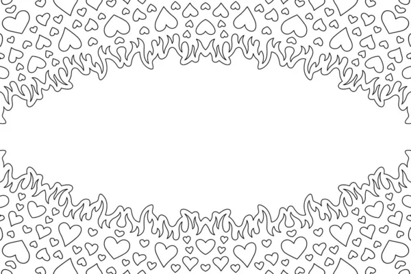 バレンタインデーのための美しいモノクロ線形ベクトル背景ハート型と白のコピースペースを持つ着色本のページ — ストックベクタ