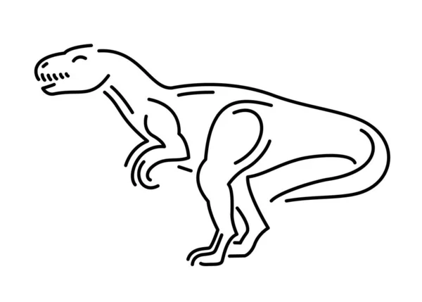 Gyönyörű Monokróm Lineáris Vektor Illusztráció Vicces Rajzfilm Ragadozó Dinoszaurusz Sziluett — Stock Vector