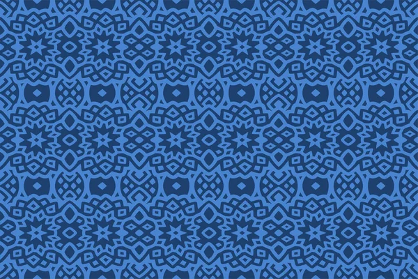 抽象的な青の華やかな部族のシームレスなパターンと美しいベクトルの背景 — ストックベクタ