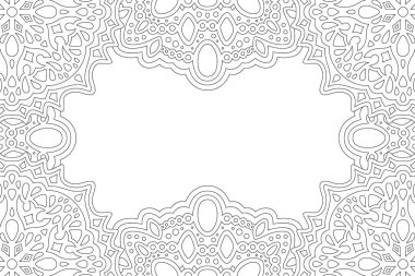 Yetişkin renklendirme kitabı sayfası için soyut dikdörtgen kenarı ve beyaz kopya alanı ile güzel monokrom doğrusal vektör çizimi