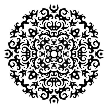Soyut siyah kabile dövmeli güzel tek renkli vektör çizimi beyaz arka planda izole edilmiş.